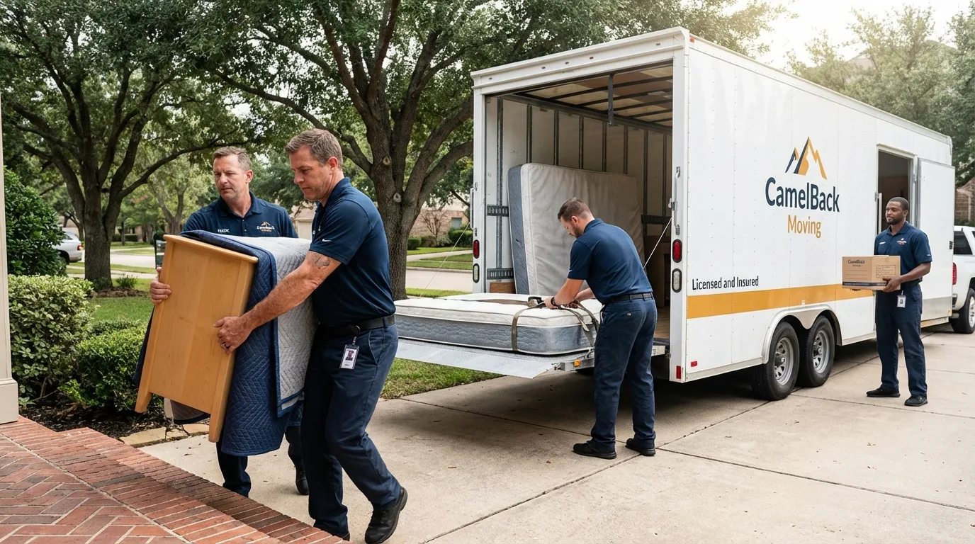 Crew loading residential truck for cross-state move from Leesburg, FL
