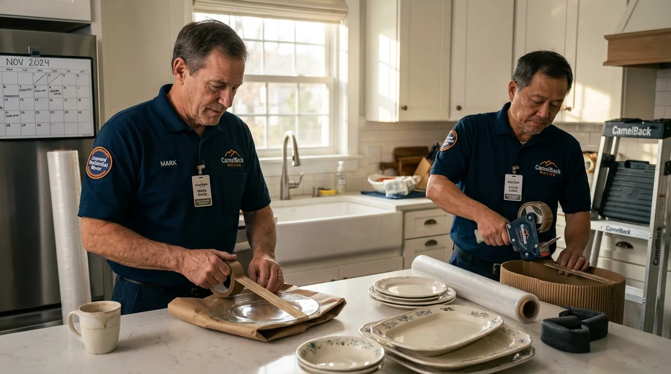 Professional crew packing kitchen dishware in Leesburg, FL